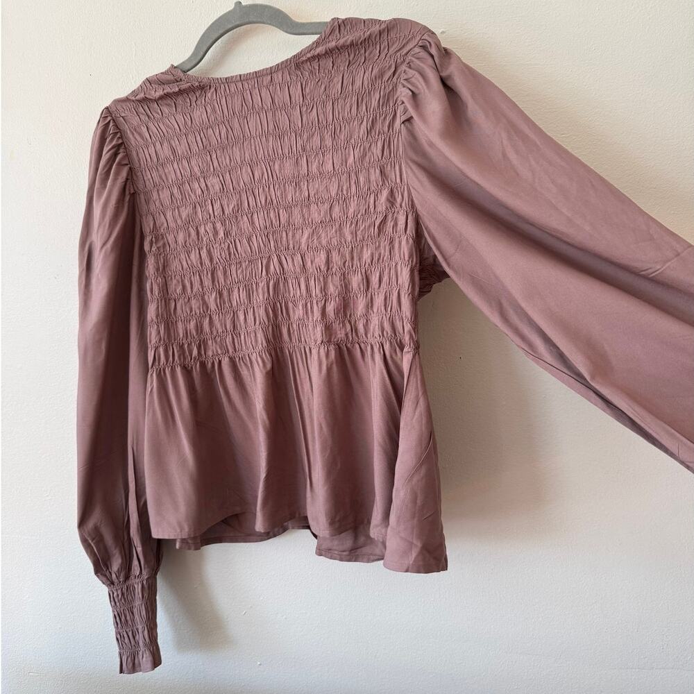 A New Day mauve smocked peplum blouse size L